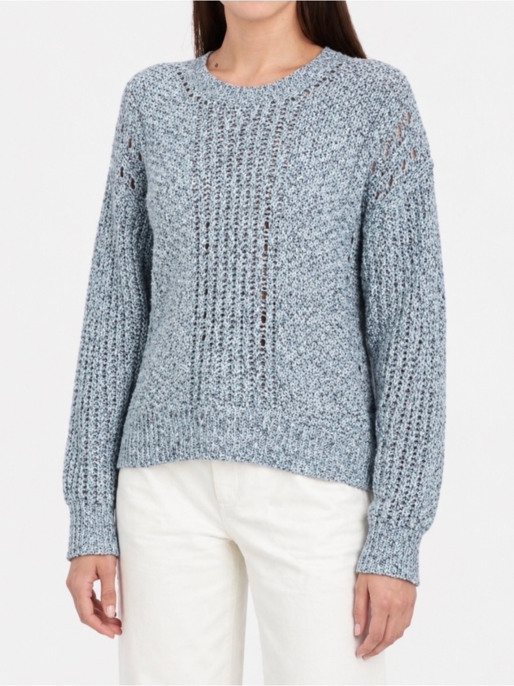 Iro Kamen 100% Cotton Open Knit Women’s Sweater Size M Blue White Boho Fisherman